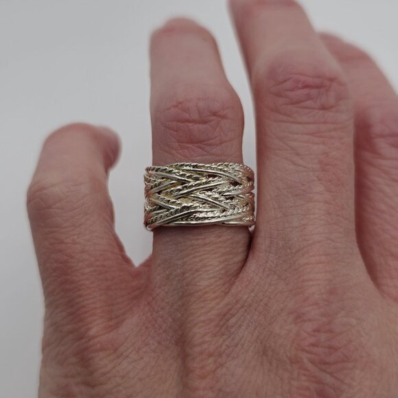 Size 7 Sterling Silver Braided Open Style Thick Band Ring A3589 - Picture 2 of 7